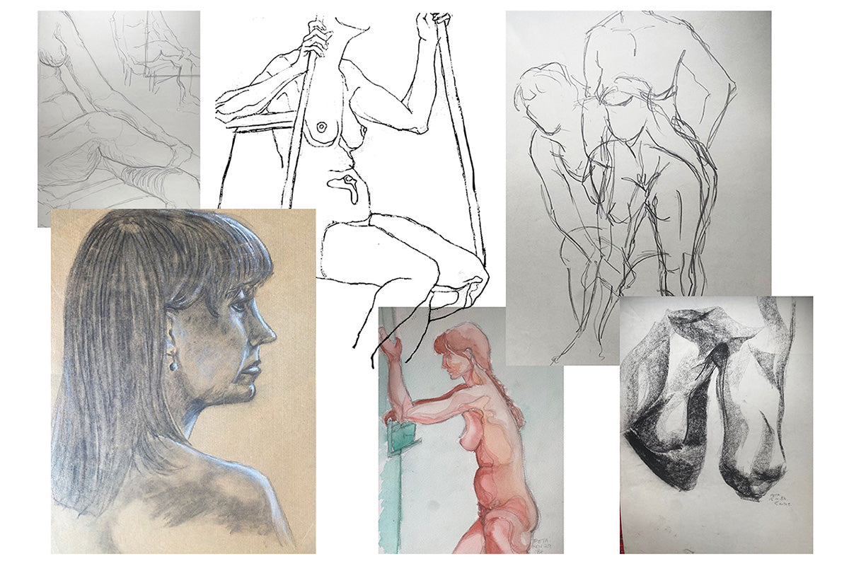 Image shows selection of life drawings and paintings