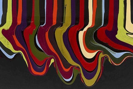 Painting by Ian Davenport created using dripped acrylic paint onto a black painted canvas