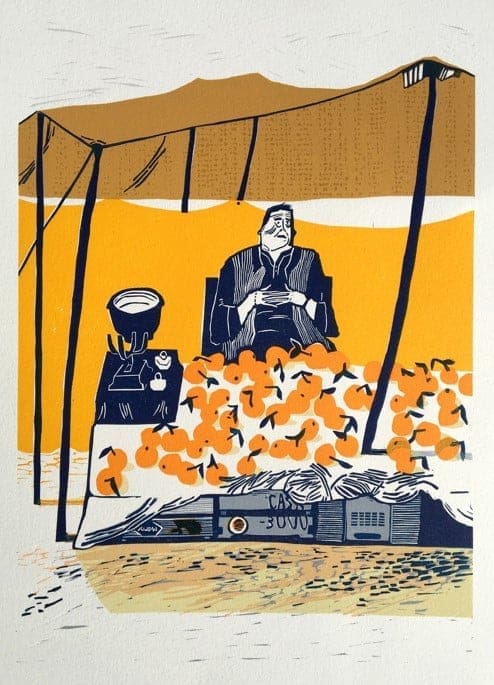 Moroccan Oranges Seller unframed linoprint