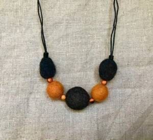 Kathy Badcock - Handfelted bead necklace, orange and black.