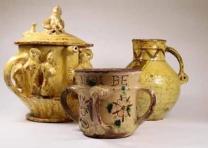 A selection of puzzle jugs as part of the folk art exhibition