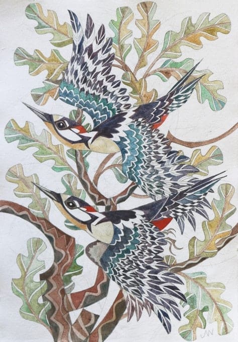 Contemporary painting of birds by an artist from WHOBID ARTS
