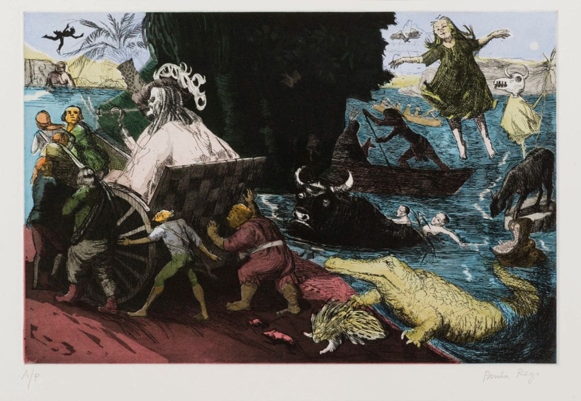 Paula Rego b. 1935 - 2022, The Neverland, 1992, Edition of 50, Coloured etching and aquatint on Somerset paper, Paper: 57.3 x 71.4 cm Image: 29.6 x 44.8 cm PAULA REGO b. 1935 - 2022 The Neverland, 1992 Coloured etching and aquatint on Somerset paper Paper: 57.3 x 71.4 cm Image: 29.6 x 44.8 cm