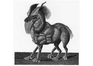 Wood engraving showing fantastical creature with five legs