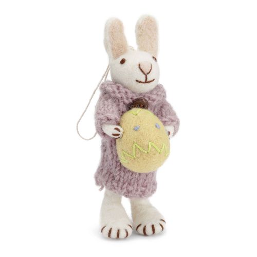 Small White Bunny with Purple Dress and Yellow Egg
