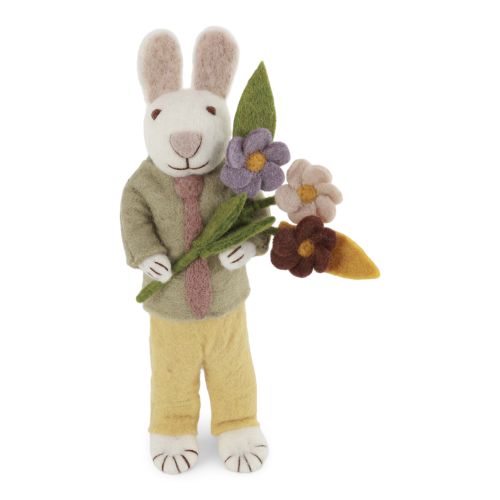 Handmade felt bunny with tie and flowers