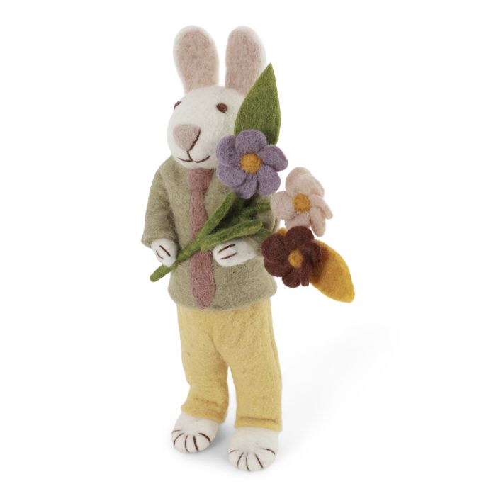 Big White Bunny with Tie and Flowers