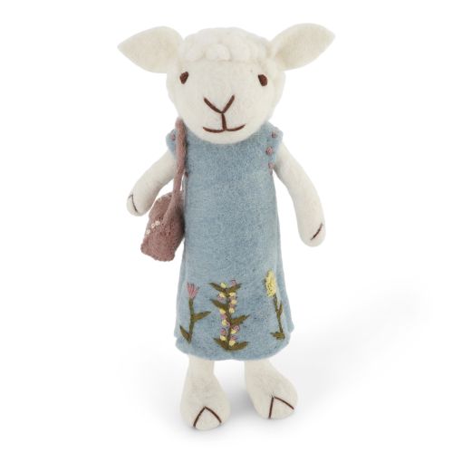 Big White Sheep with Light Blue Dress and Purse