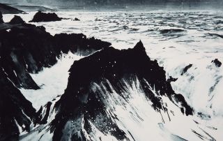 Print showing waves crashing on rocks North Devon by Emma Stibbon