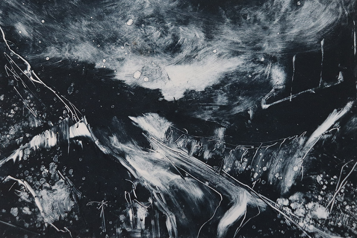 Black and white monoprint by Jemma Gunning