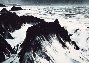 Intaglio print by Emma Stibbon of sea at Hartland