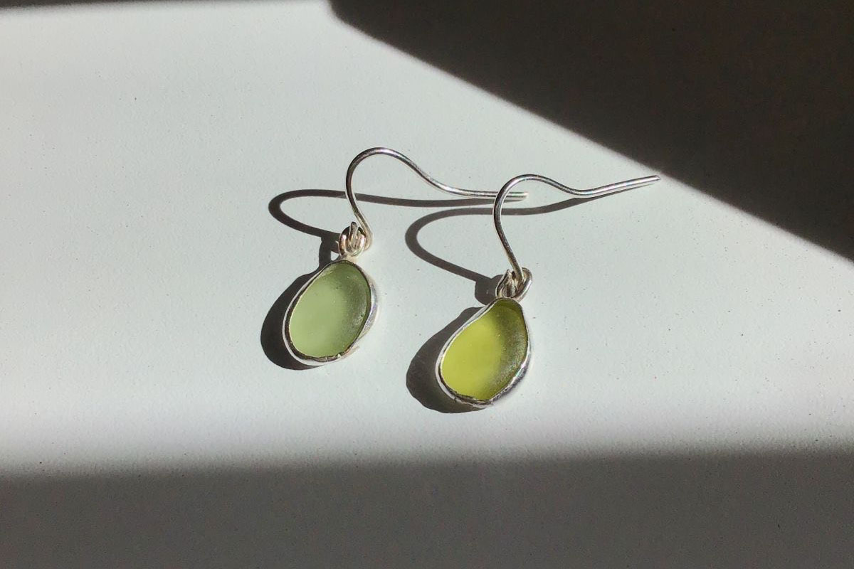 A pair of sea glass drop earrings
