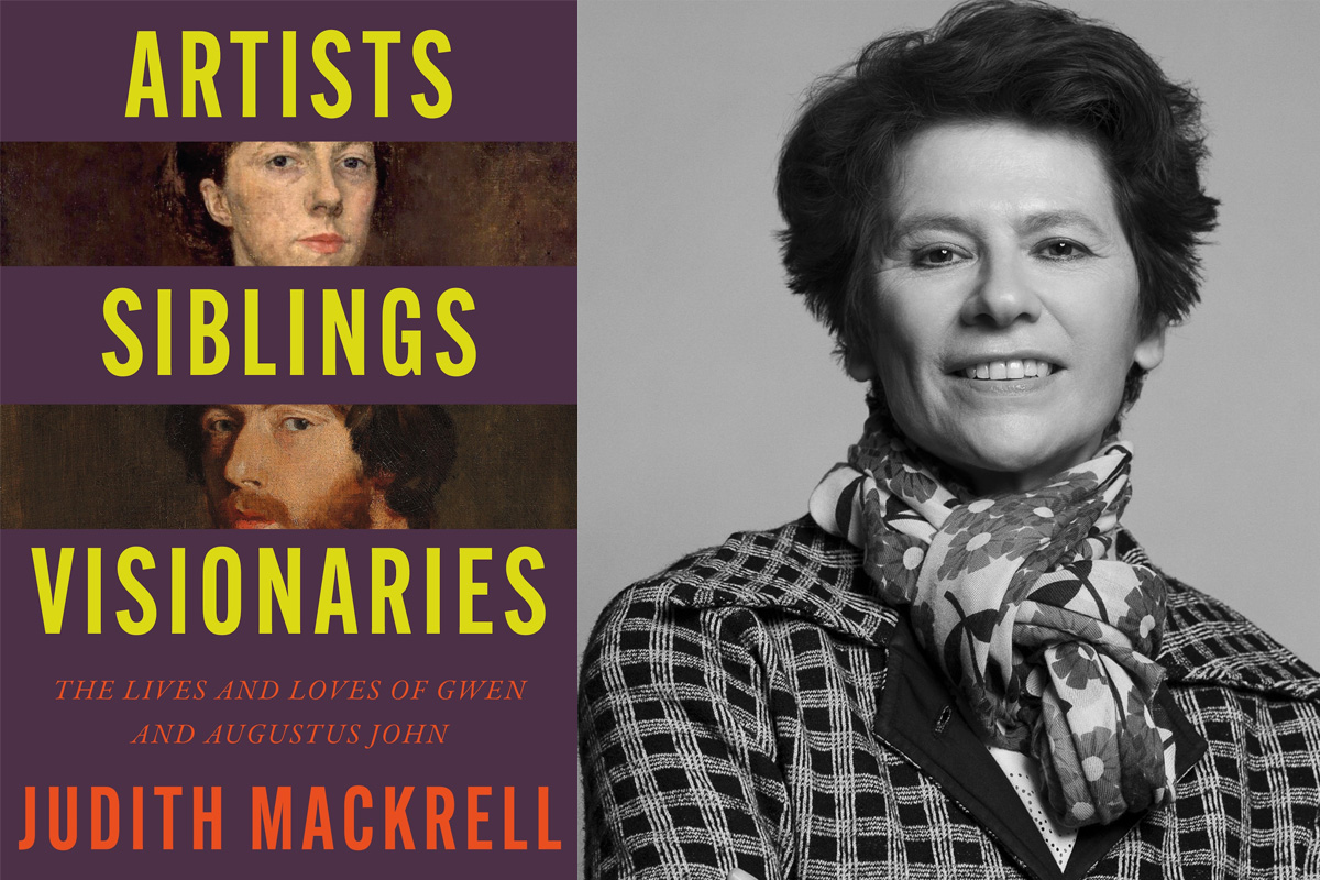 Image shows book cover of Artists, Siblings, Visionaries and a black and white image of the author, Judith Mackrell