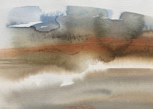 Image shows abstract watercolour landscape