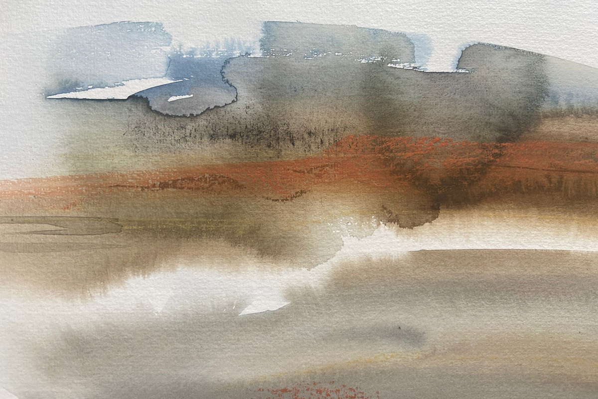 Image shows abstract watercolour landscape