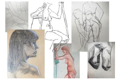 Image shows selection of life drawings and paintings
