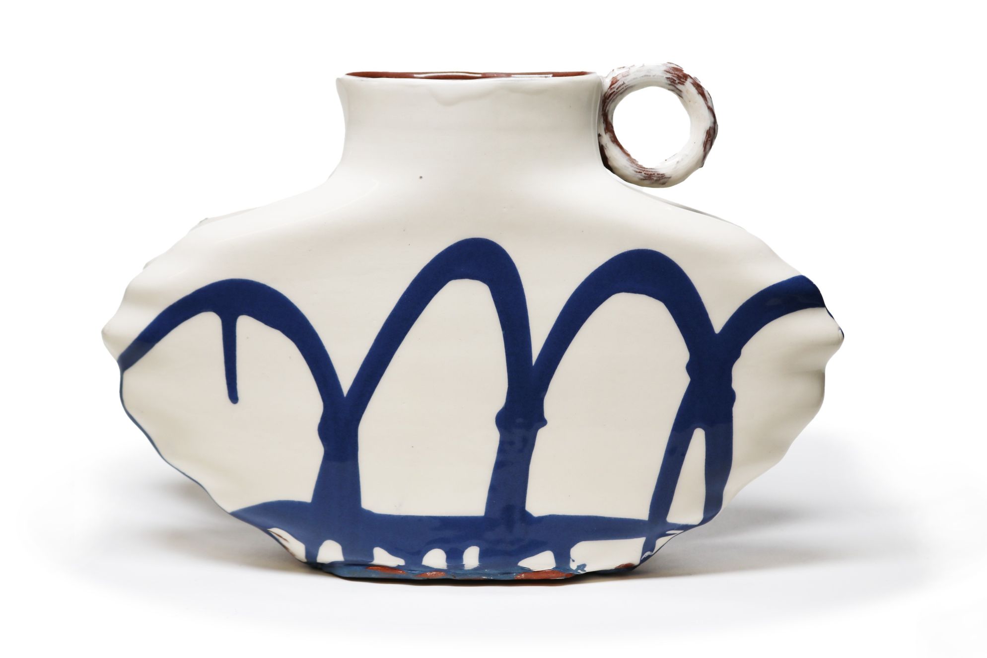 White and blue slipware jug by Michelle Shields
