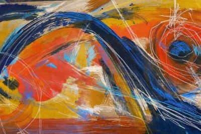 Colourful orange and blue abstract painting