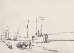 Hubert Coop Sketchbook, drawing of boats