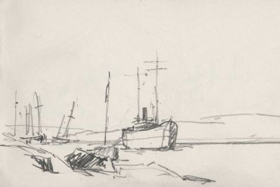 Hubert Coop Sketchbook, drawing of boats