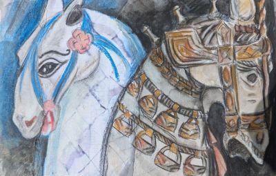 Drawing of two horses